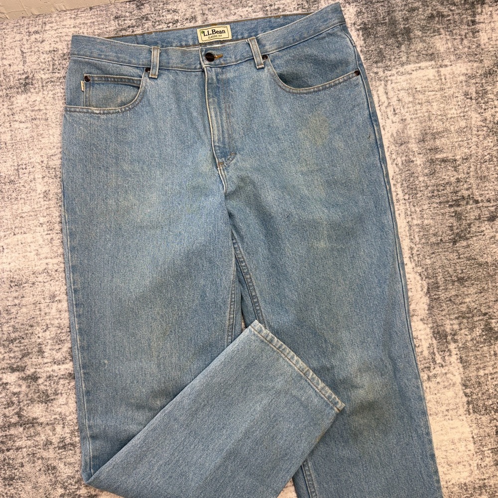 LL Bean Jeans Mens 36x36 (36x31) Light Wash Classic Straight Distressed Chore